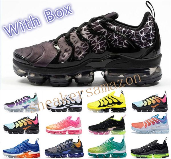 

2019 Шмель TN Plus Мужчины кроссовки Тройной Черный Белый Закат Фото Синий Женская обу