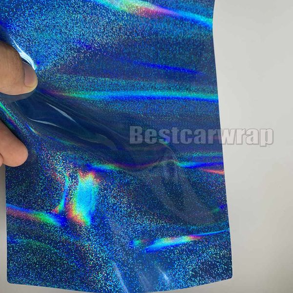 Involucro olografico in vinile cromo arcobaleno Neo blu chiaro Per involucro auto con bolla d'aria Gratuito per adesivi per ologramma per copertura auto 1,52x20m / rotolo