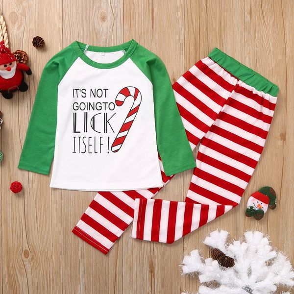 

christmas children kids child letter striped pants xmas family clothes pajamas baby clothes girls boys, White
