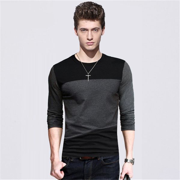 

panelled mens designer tshirt plus size long sleeve slim clothes casual mens spring and autumn tshirt, White;black