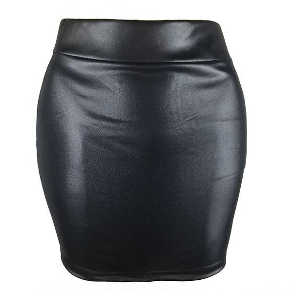 

s-xxxl women pu leather short skirt solid color high waist slim hip pencil skirts vintage bodycon skirt clubwear, Black