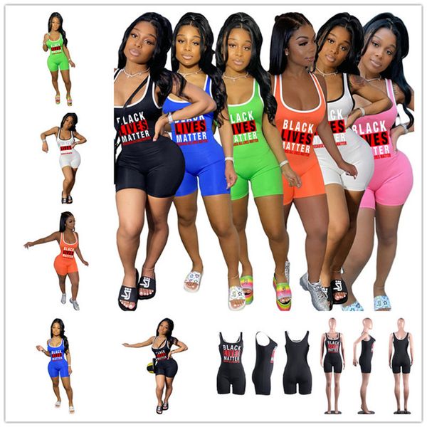 

black lives matter summer women tank jumpsuits letters print rompers sleeveless tank vest skinny bodysuits candy black overalls d61905, White