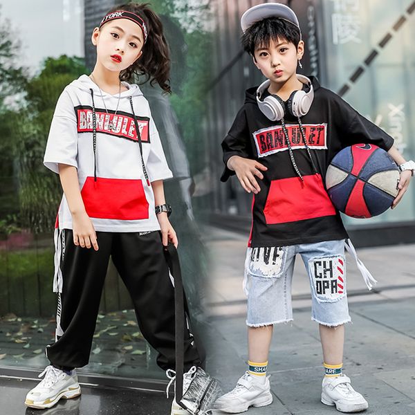 

jazz dance suit boys summer children's hiphop dance clothes girls street handsome boys hip hop performance clothes dwy1736, Black;red