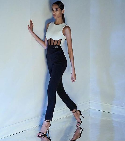 

women's jumpsuits & rompers 2021 elegant female club office bandage jumpsuit summer women fashion o neck sleeveless patchwork casual bo, Black;white