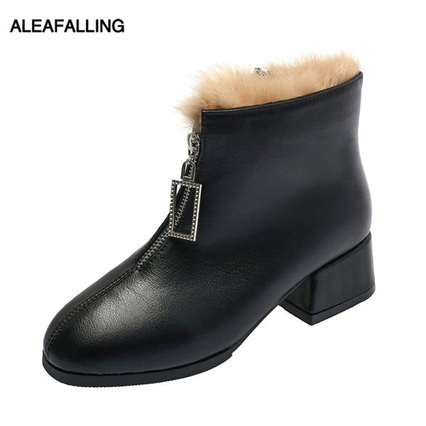 

aleafallig motocycle fux faur women bota female women shoes ankle girl boots zip mature boots autumn shoes for students wbt385, Black