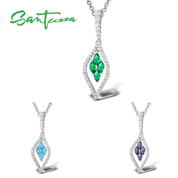 

SANTUZZA Silver Pendant for Women Pure 925 Sterling Silver Chic Sparkling Green Purple Blue Trendy Party Pendant Fine Jewelry