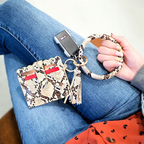 

id бумажник брелок браслеты змеиной леопарда pu кожаные брелки браслеты с мини-муфтой для женщин кошелька модных аксессуаров, Black