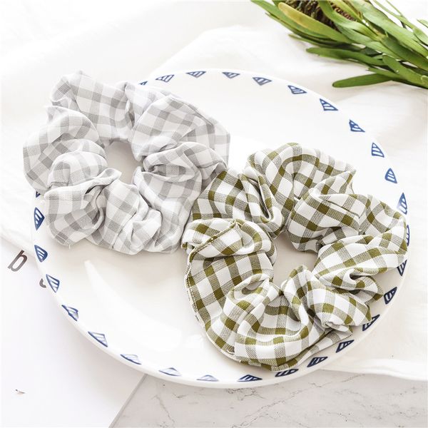 

europe and america new style korean-style autumn and winter large intestine ring hairband women's for tying hair plaid fabric el, Brown