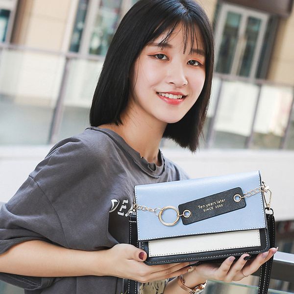 

women contrast color crossbody bags pu leather messenger shoulder bag purse o66
