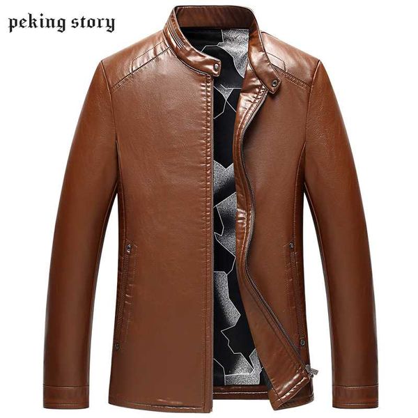 

peking story casual faux leather jackets men zipper jacket and coats men's mandarin collar clothing male fashion pu leather, Black