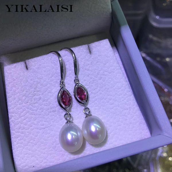 

yikalaisi 925 sterling silver jewelry pearl earrings 2019 fine natural pearl jewelry 8-9mm earrings for women wholesale, Golden;silver