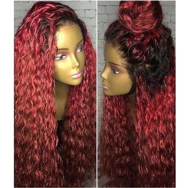 

brazilian curly lace front human hair wigs remy hair ombre 1b/99j burgundy full lace wigs with baby hair, Black