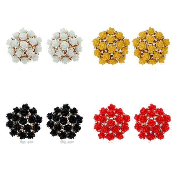 

geometry multicoloured resin flower stud earrings exaggerate retro rhinestone earring for women fashion jewelry bijoux oorbellen, Golden;silver