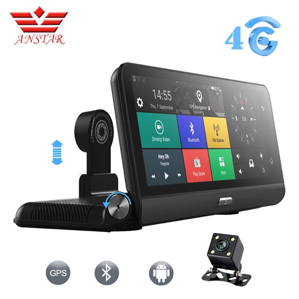 

anstar car dvr camera 8" 3g/4g android 5.1 fhd 1080p wifi video recorder fm gps parking monitoring dual lens dash cam registrar