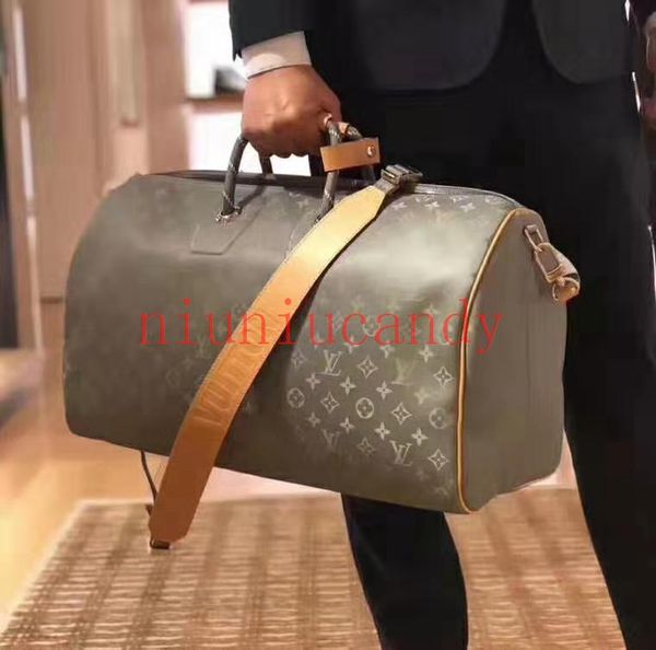 

four seasons new travel bag men women keepall 55 brand laser real leather crossbody bag totels for men canvas bags m43858 travel bag