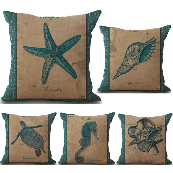 

vintage sea turtle seahorse starfish body pillowcases linen bed pillows cover couch seat cushion throw pillow home decoration