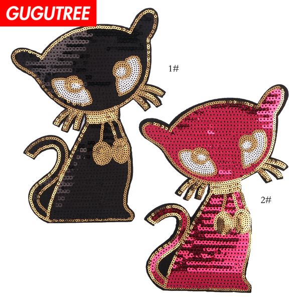 

gugutree sequins embroidery big patches cats patches badges applique patches for clothing bp-670, Black