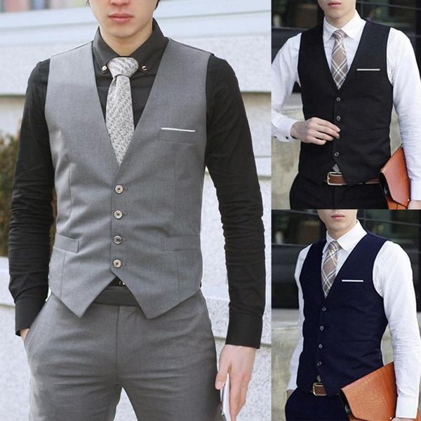 

business men 4 buttons v-neck sleeveless waistcoat working wedding vest clothing men, Black;white