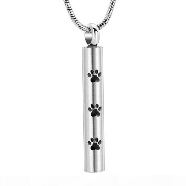 

airaz003 polishing silver tube urn ashes holder casket for pet paw printed animal cremation pendant