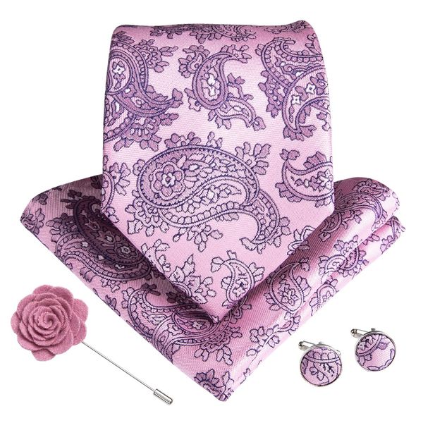 

dibangu silk ties pink paisley christmas gifts for men neck tie pocket square cufflinks brooch men accessories ing, Blue;purple