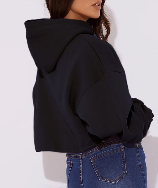 

autumn and winter new pattern jacket simplicity short hooded cap sleeve head sweater girl embroidery bottoming athletic wear trend, Black