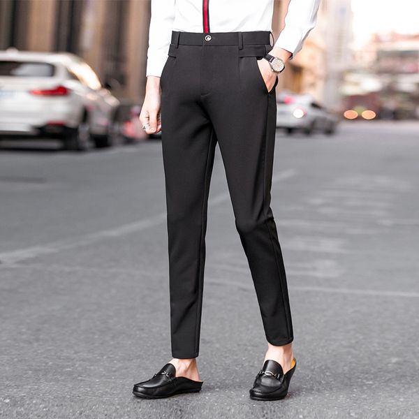

2020 slim fit pants mens black suit pants dark blue trousers tight elasticity pantalon hombre cargo mens calca masculina