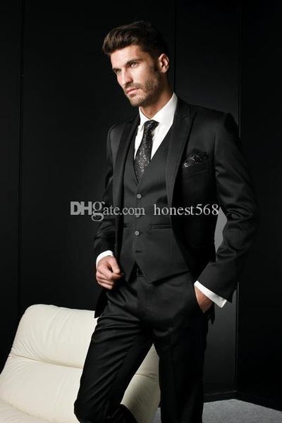 

handsome one button groomsmen peak lapel groom tuxedos men suits wedding/prom/dinner man blazer(jacket+pants+tie+vest) a320, Black;gray