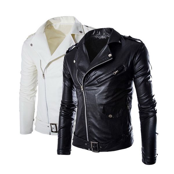 

oeak brand men leather jackets casual zipper men's motorcycle faux jacket male autumn streetwear slim fit overcoat plus size, Black