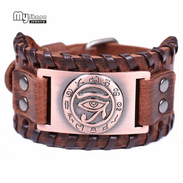 

my shape religion viking bracelet men eye of horus wide genuine leather strap bracelets bangles ancient egyptian myths isis, Black