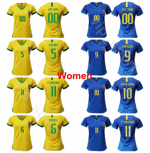 

lady national team women jersey neymar jr soccer world cup coutinho jesus marcelo silva casemiro firmino woman football shirt kits brasil, Black;yellow