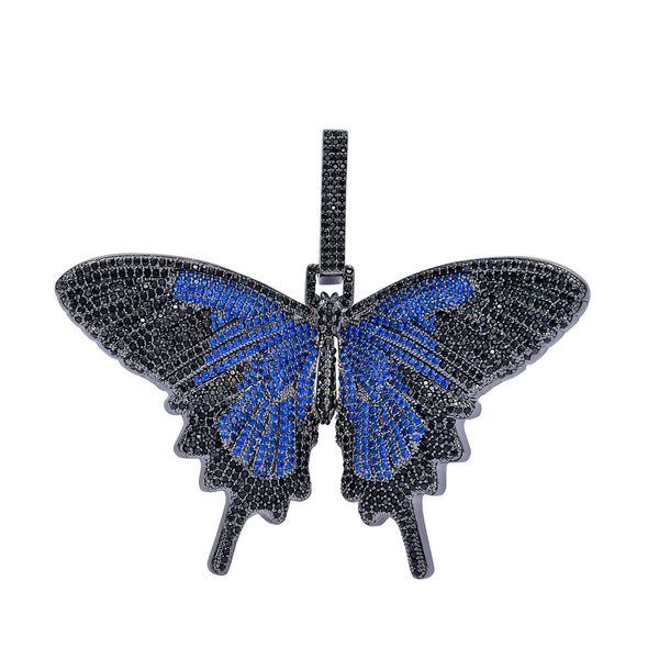 

hip hop iced out big animal butterfly pendant necklace gold silver plated zircon mens jewelry