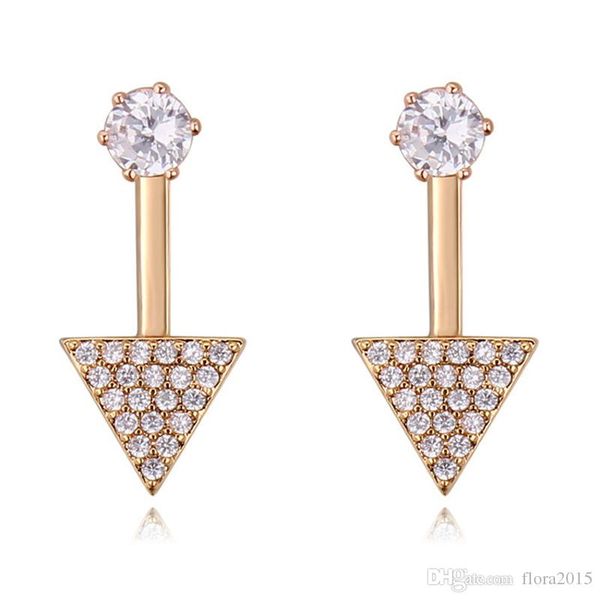 

front back stud earrings for women nickel wedding party stud jewelery wholesale with cz stone 2 way wearing, Golden;silver