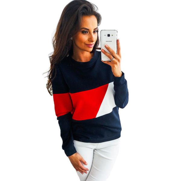 

women sweatshirt new autumn winter clothes casual oversized long sleeve pullover o-neck patchwork patriotic july 4th