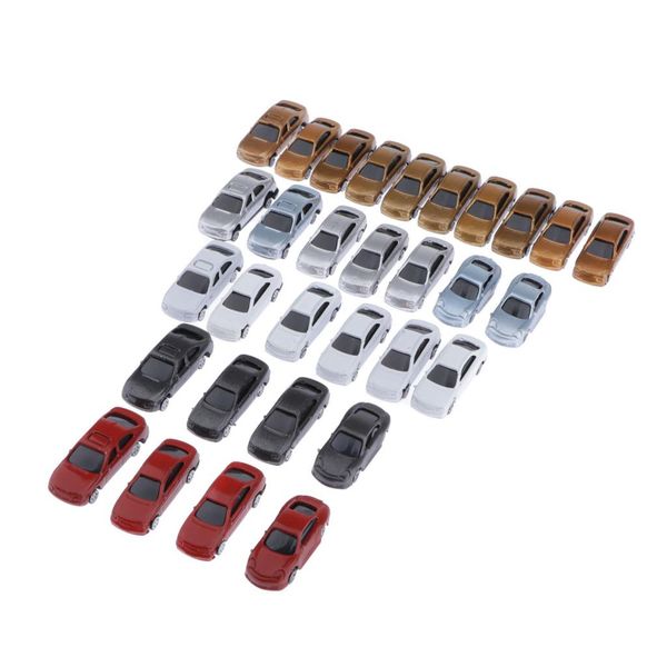 

30pcs assorted miniature cars for diorama crafts, 1:150 n scale multicolor