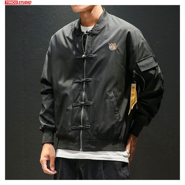 

dropshipping men baggy solid jackets 2019 autumn mens pocket chinese embroidery coats causal male slim fit clothing, Black;brown