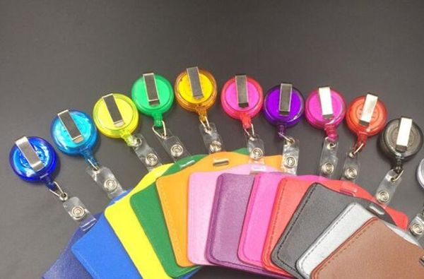 

200pcs 10.5*8cm square credit card holders without zipper bus id holders identity red yellow blue badge with retractable reel, Brown;gray