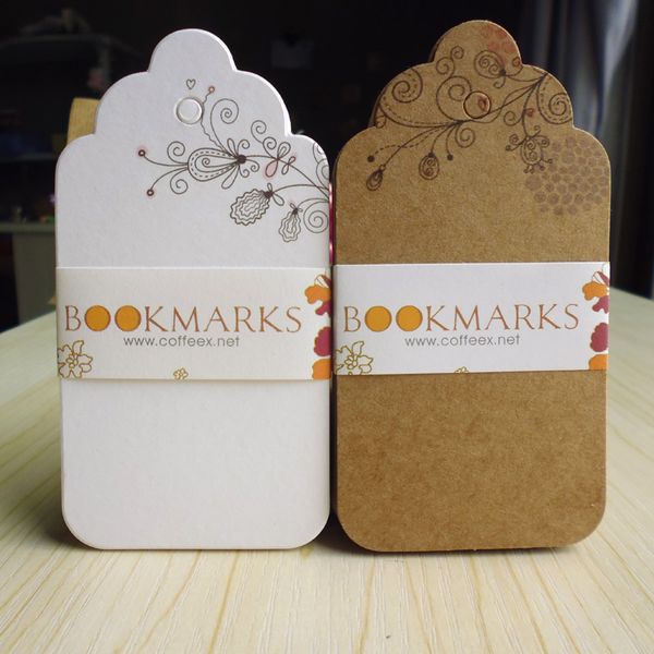 

20pcs white and kraft bookmark blank flower design kraft gift tags price label diy paper hang tags bookmarks 5.2x10cm