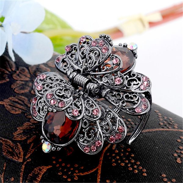 

charm ancient silver metal crab claw clip for women vintage rhinestone crystal flower hair clip wedding hair accessories jewelry, Golden;white