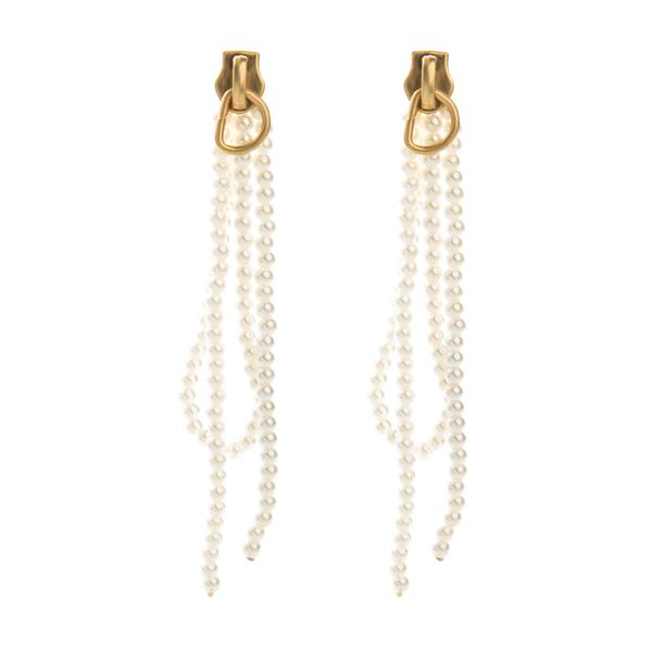 

kiss me unique long acrylic pearl chain tassel drop earrings for women vintage color zipper dangle earrings fashion accessories, Silver