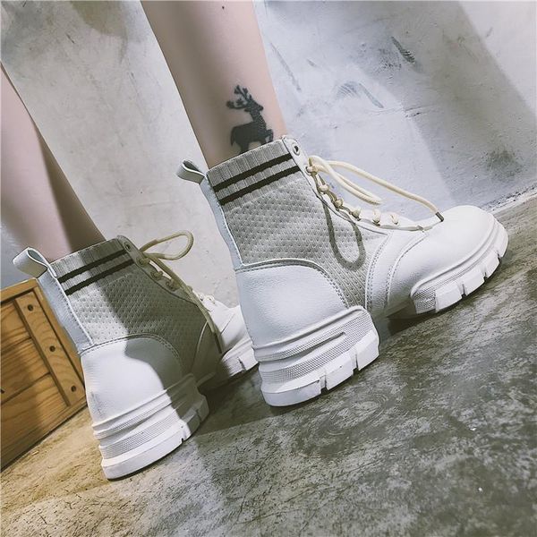 

in ins winter sports shoes girls ulzzang elastic socks dunk high sponge bottom ankle martin boots, Black;white