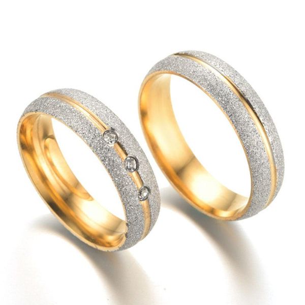 Золото тусклый польский кольцо из нержавеющей стали Кристалл бриллиантовое кольцо пара обручальные кольца для мужчин женщин дизайнерская мода ювелирные изделия