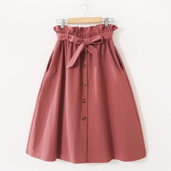 

brand designer high waist midi skirts solid pockets a-line casual ladies bottoms trendy female skirts with sashes for women, Black