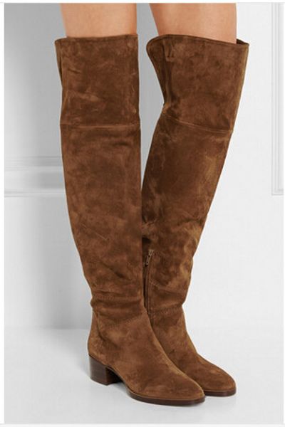 

beautiful winter women thigh high boots low heel over the knee suede boots women western booties designer shoes woman, Black