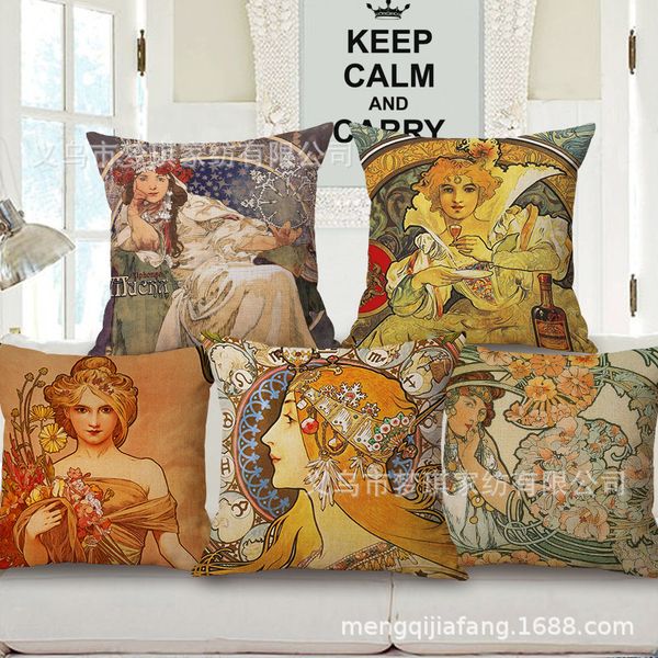 

southeast asia wind oil painting portrait hold cotton pillow case automobile sofa back cushion cushion bedside backrest pillow