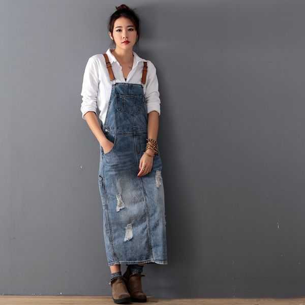 

women loose denim dress ladies bleached holes denim dress female spaghetti strap ripped vintage dresses 2020, Black;gray