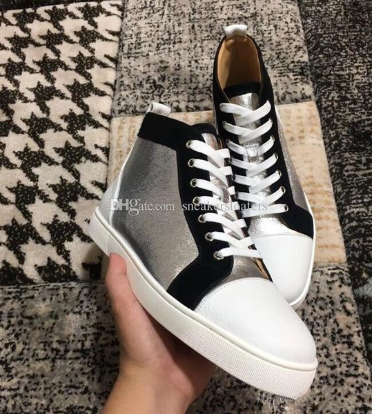 

original red bottom sneakers shoes men's flats high genuine leather patchwork casual outdoor women party leisure flats, Black