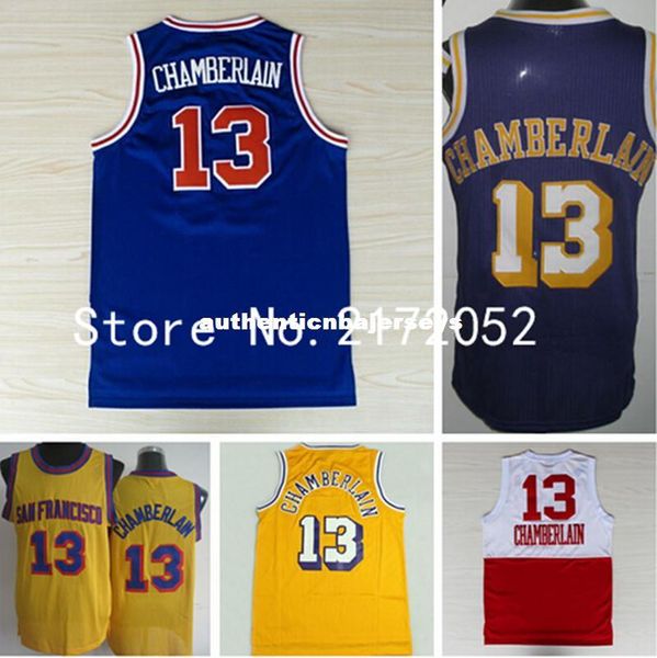 

мужская # 13 wilt чемберлен джерси ретро баскетбол трикотажные рубашки wilt чемберлен урожай синий фиолетовый желтый белый ncaa college, Black;blue