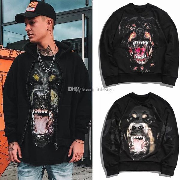 

men designer casual rottweiler dog sweatshirt fleece thick cotton warm sweat hoodie pullover street fashion wear, Black