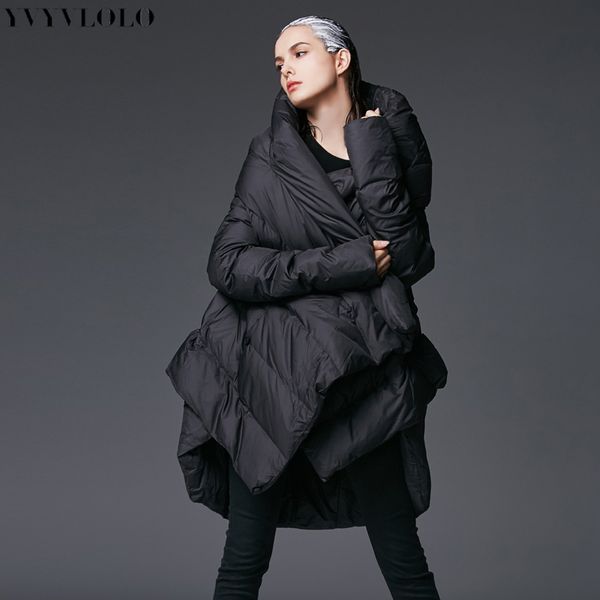 

yvyvlolo women's winter jacket 2019 new cloak hooded loose long parka women down winter coat warm jacket female overcoat y190926, Black;white