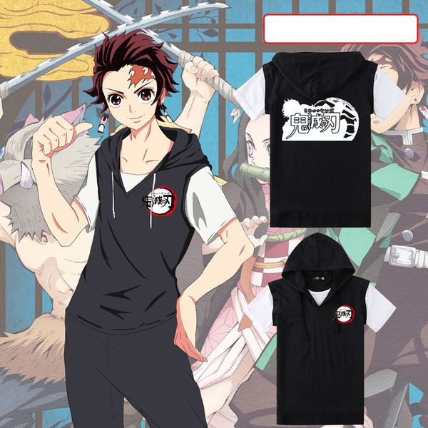 

demon slayer: kimetsu no yaiba cosplay hoodie short sleeve hooded t-shirt sweatshirt gift, Black